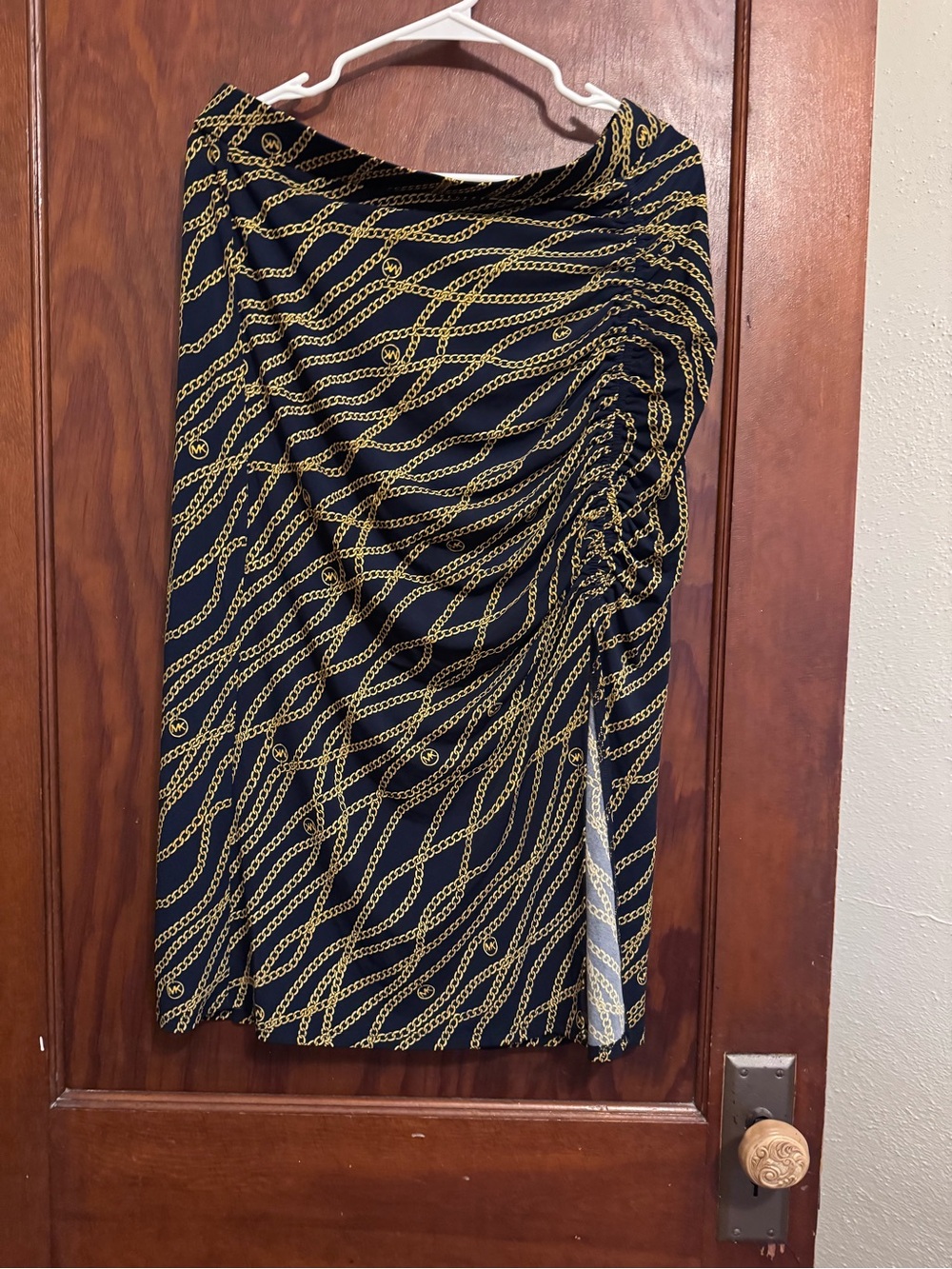 Michael Kors Black Midi Skirt with Gold Chain Print